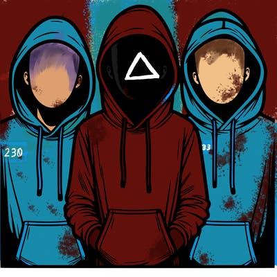 3 faceless people in  hoodies