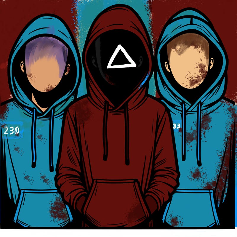 3 faceless people in  hoodies