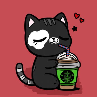 cat drinking starbucks