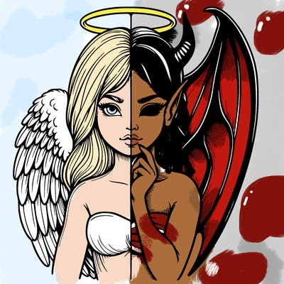 realistic angel half demon