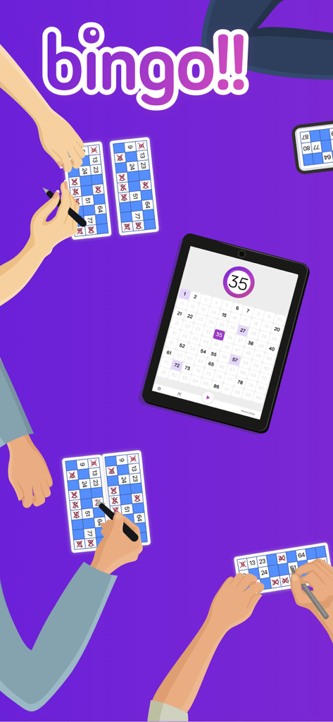 bingo!! - Family members playing bingo together using a tablet as the caller