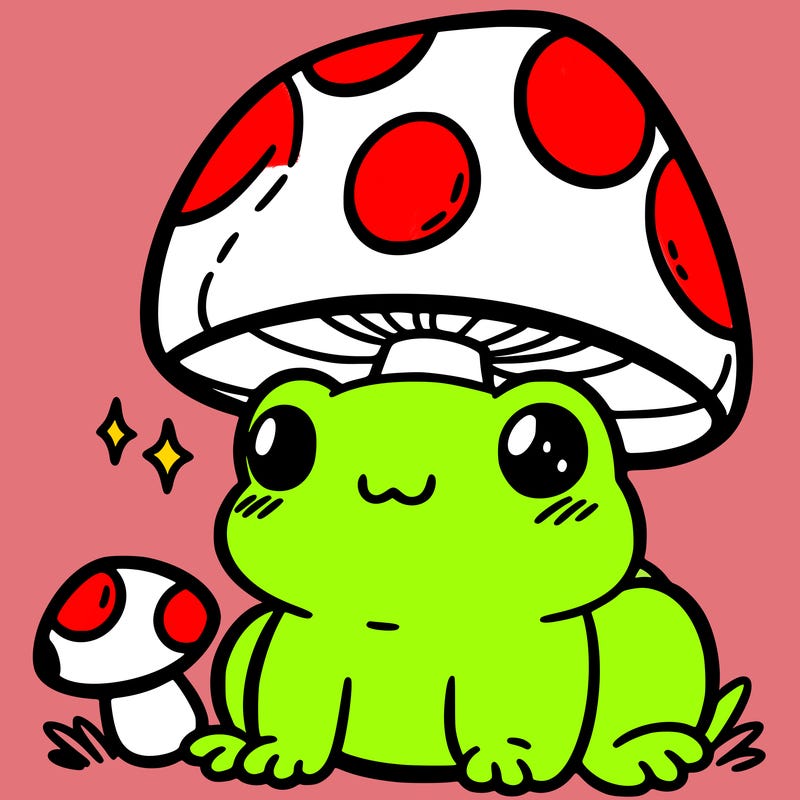 a cute frog with a mushroom hat
