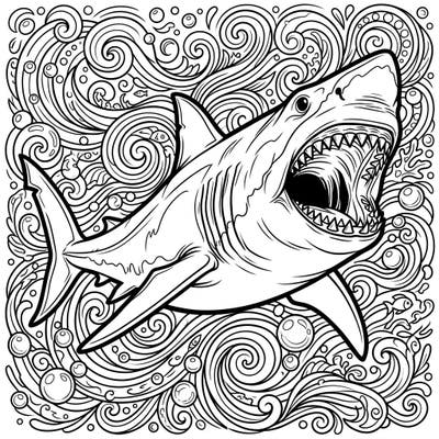 Unleash the power of the deep with this thrilling Megalodon shark coloring page, featuring its formidable bite force. Intricate ocean currents and bubbles create an exciting challenge for colorists of all ages.