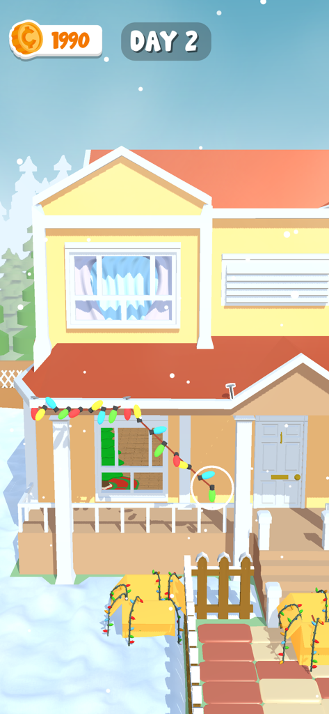 Holiday Home 3D - Hanging Christmas lights on a house in Holiday Home 3D