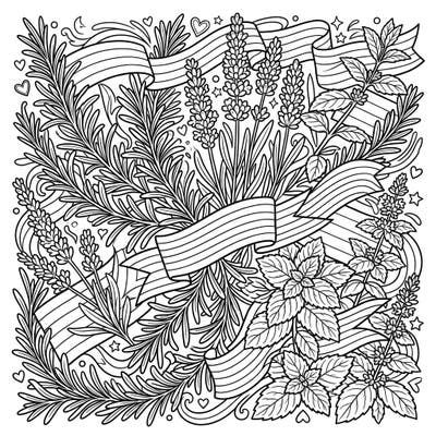 Celebrate Pride Month with this stunning coloring page, featuring a vibrant arrangement of aromatic rosemary, lavender, and mint intertwined with festive rainbow ribbons. Discover the joy of coloring while honoring diversity and natural beauty.