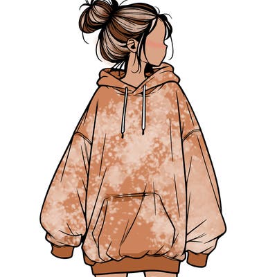 realistic girl with a oversized sweatshirt on and a bun