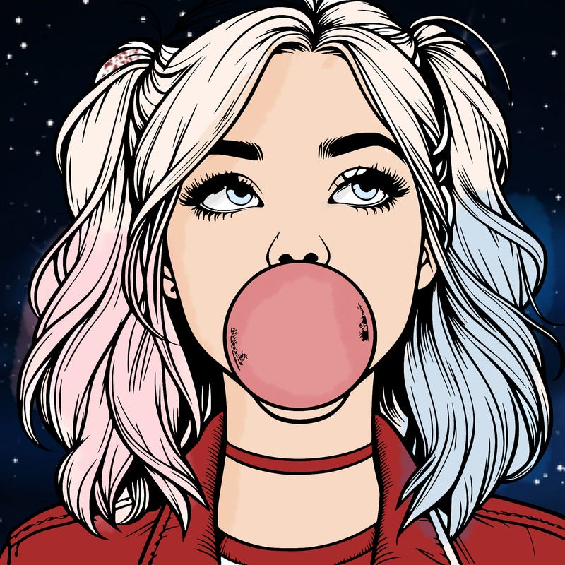 realististic girl blowing bubble -gum