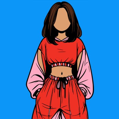 realistic girl faceless with baggy pants and a crop top