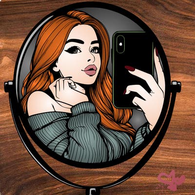 realistic girl taking mirror selfie beautiful