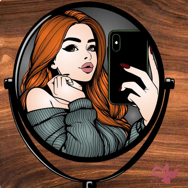 realistic girl taking mirror selfie beautiful