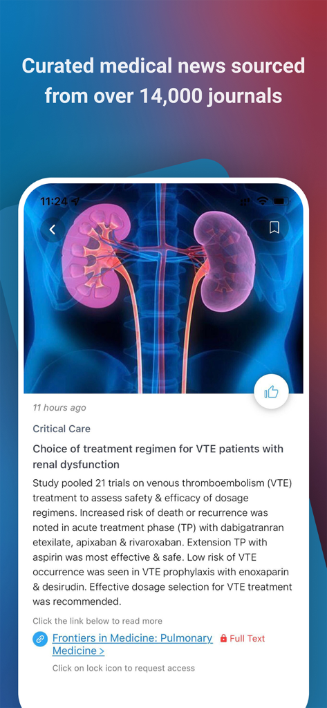 OC Doctor - OC Doctor app interface showing curated medical news and clinical research articles for physicians