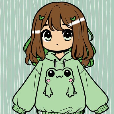 girl wearing frogging sweatshirt