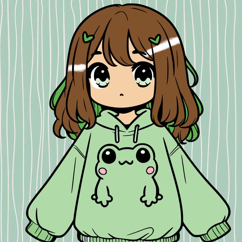 girl wearing frogging sweatshirt