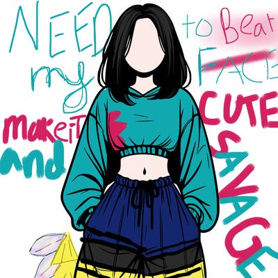 realistic girl faceless with baggy pants and a crop top