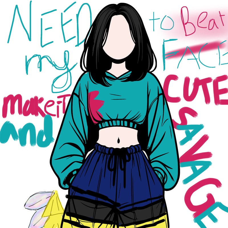 realistic girl faceless with baggy pants and a crop top