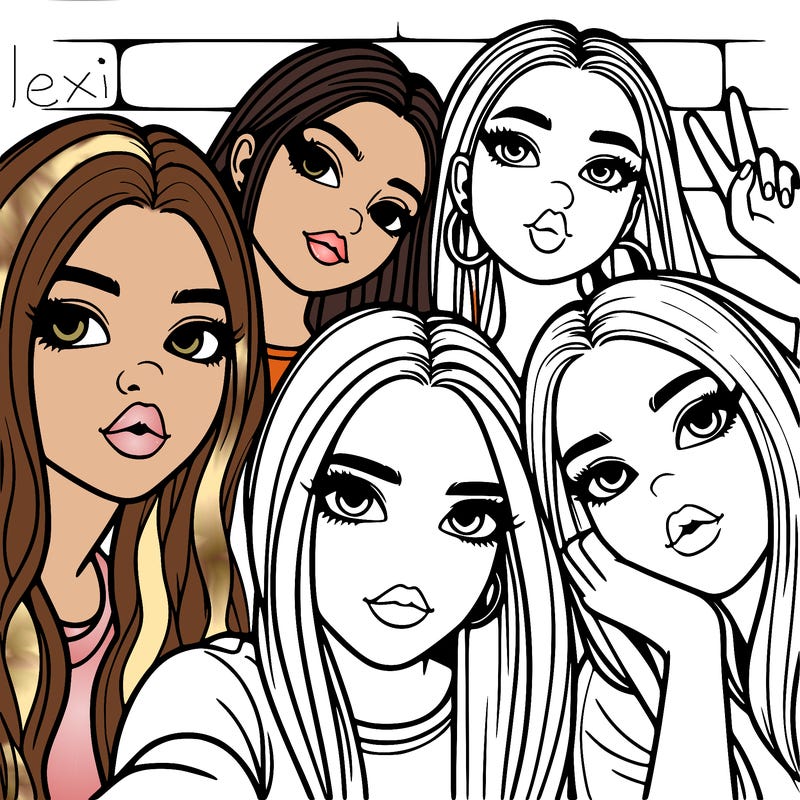 group of teen girls friends y2k up close in a selfie