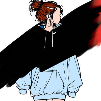 realistic girl with a oversized sweatshirt on and a bun