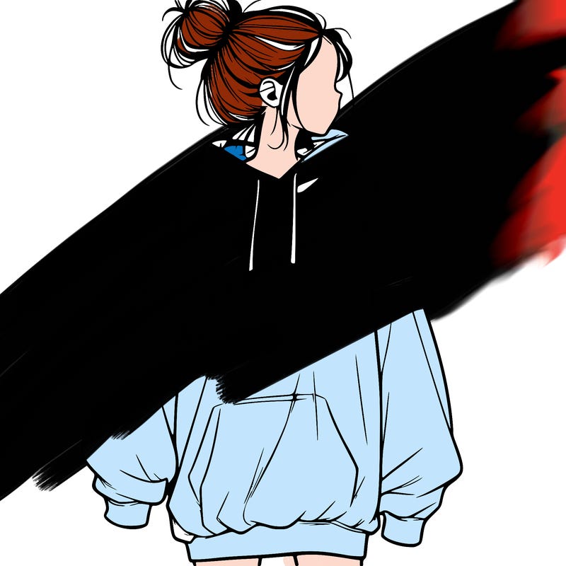 realistic girl with a oversized sweatshirt on and a bun