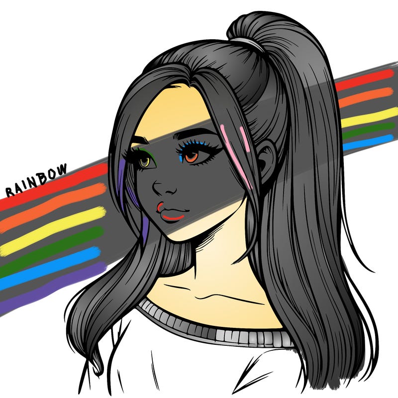 realistic girl with a high ponytail