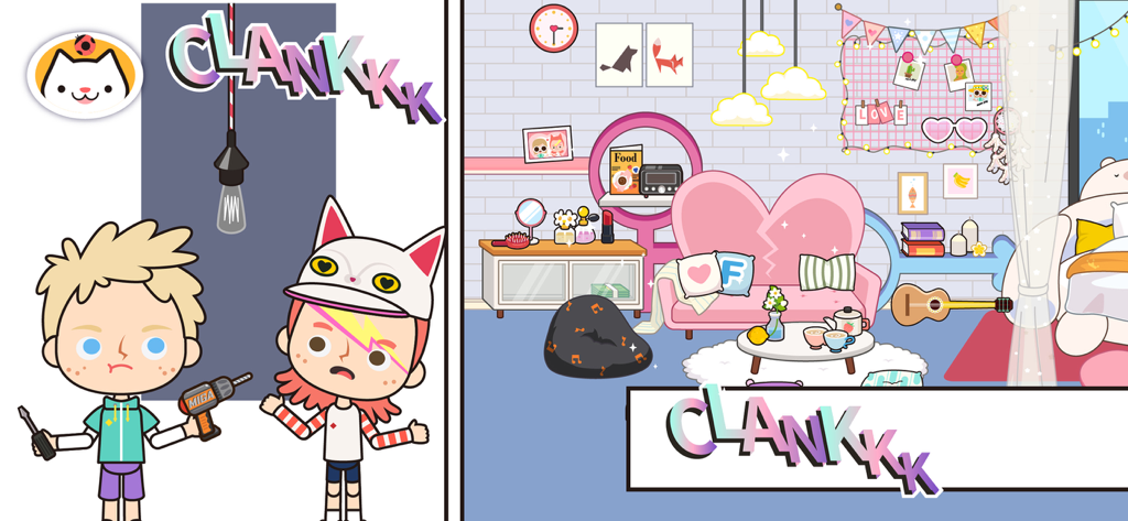 A digital dollhouse scene from Miga Town Apartment showing characters and a decorated pink living room