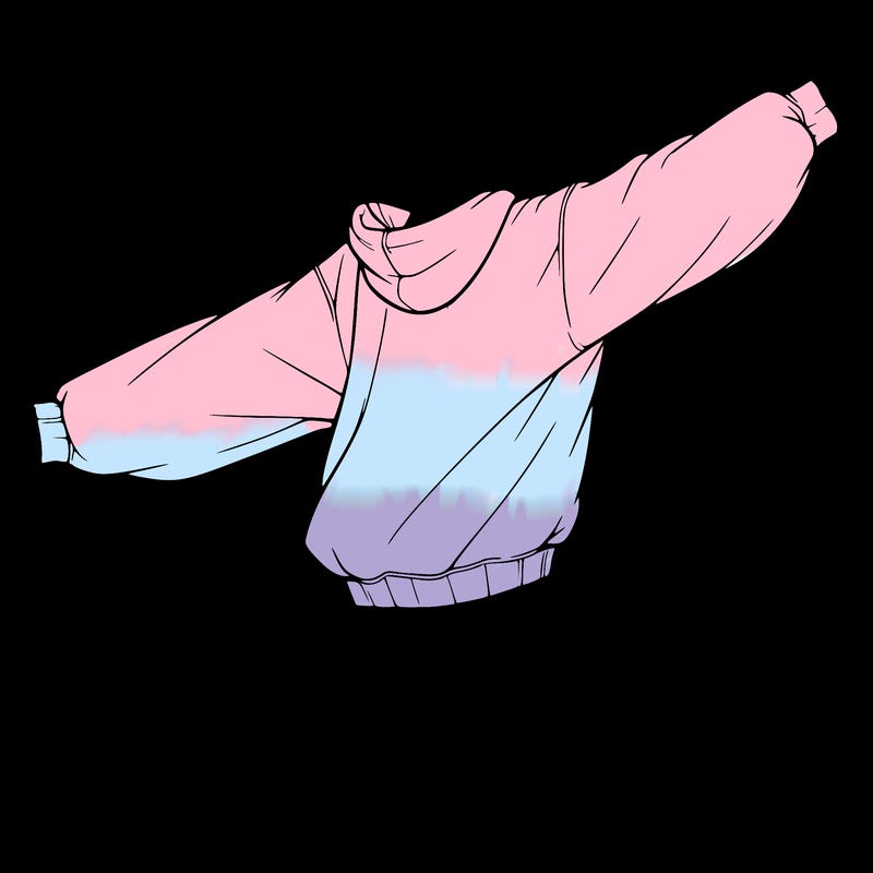 realistic girl jumping with a bun and oversized sweatshirt