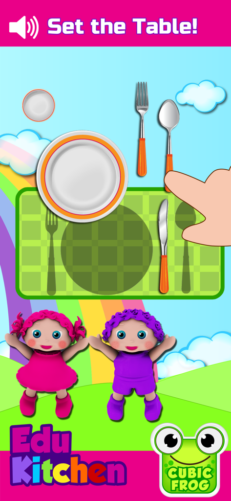 EduKitchen-Toddlers Food Games - Interfaz de juego preescolar de EduKitchen para una actividad de poner la mesa para niños pequeños