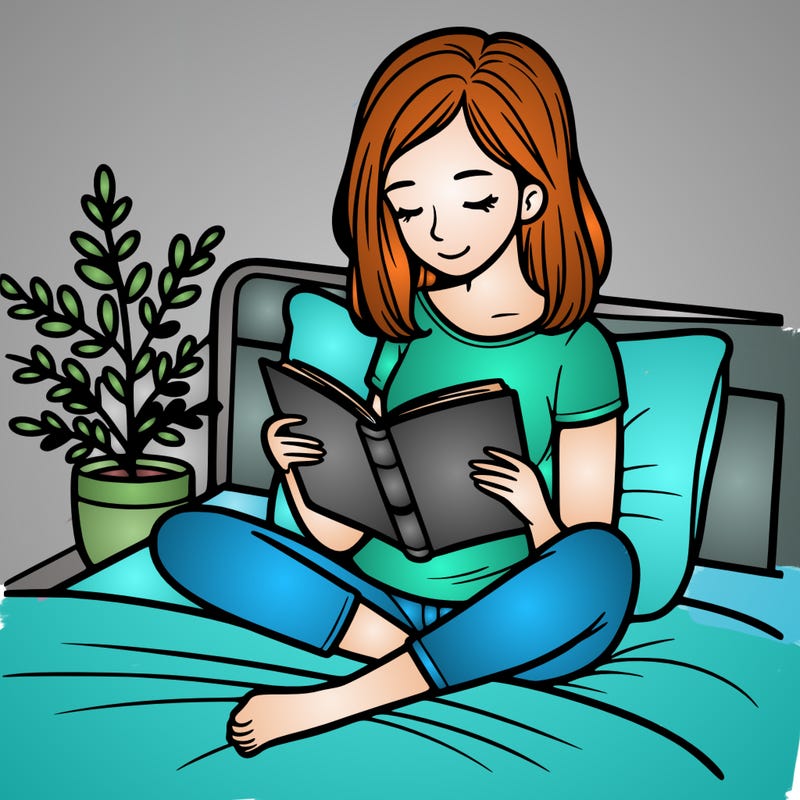 woman reading on her bed