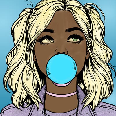 realististic girl blowing bubble -gum