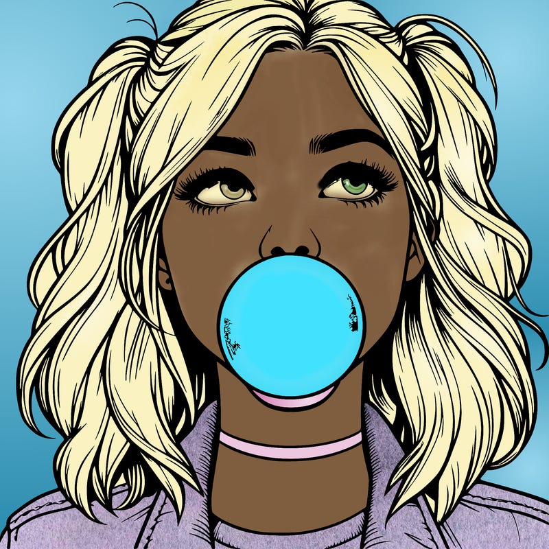 realististic girl blowing bubble -gum