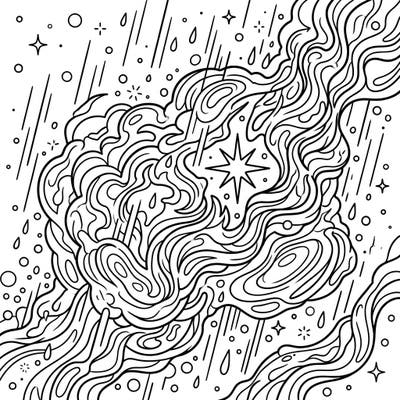 Dive into a unique celestial fusion with this Flame Nebula on a Rainy Day coloring page. Experience the cosmic wonder meeting atmospheric charm in an intricate design.