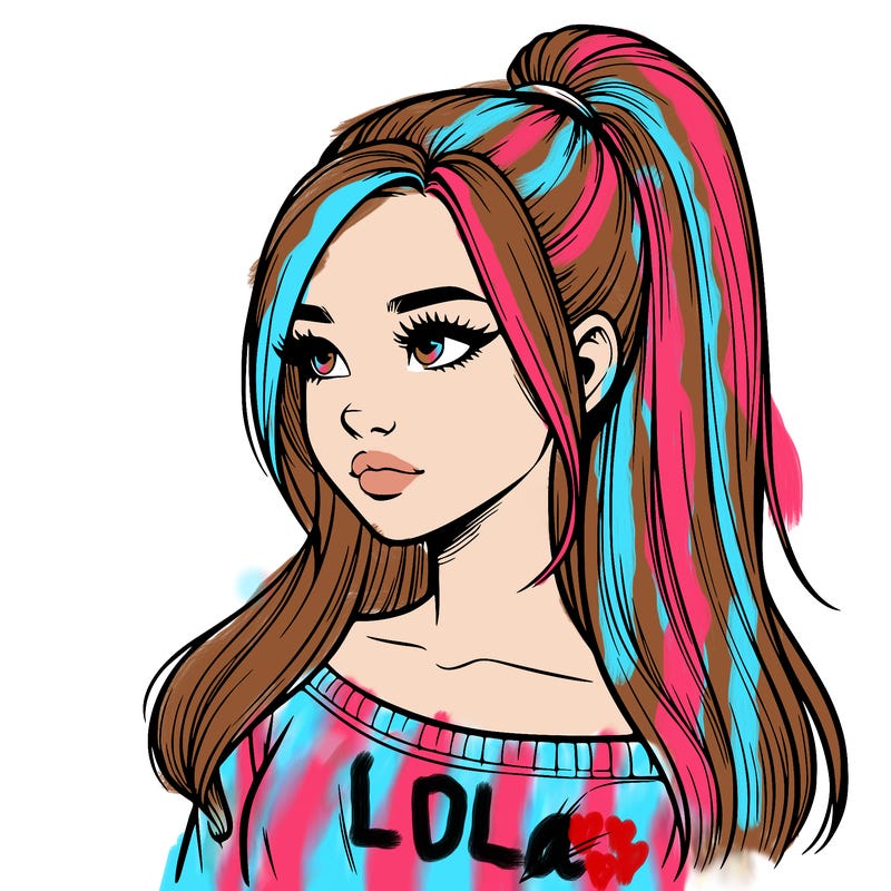 realistic girl with a high ponytail