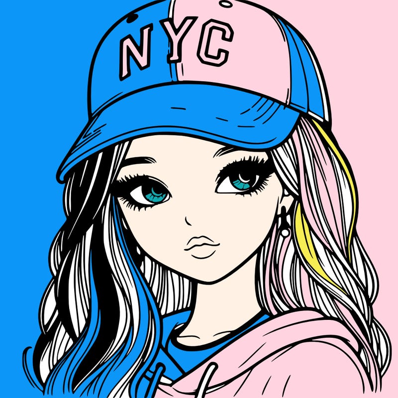 realistic girl wearing and nyc cap