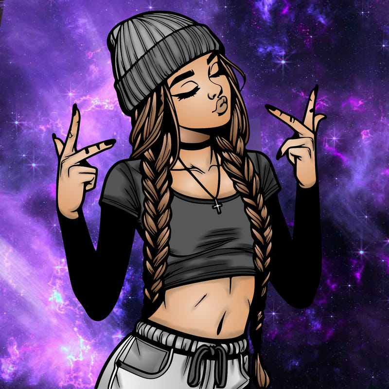 realistic teenage girl with braids and a beanie and crop top doing 🫶🏼