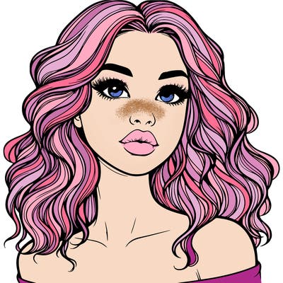 realistic girl with wavy hair and lips