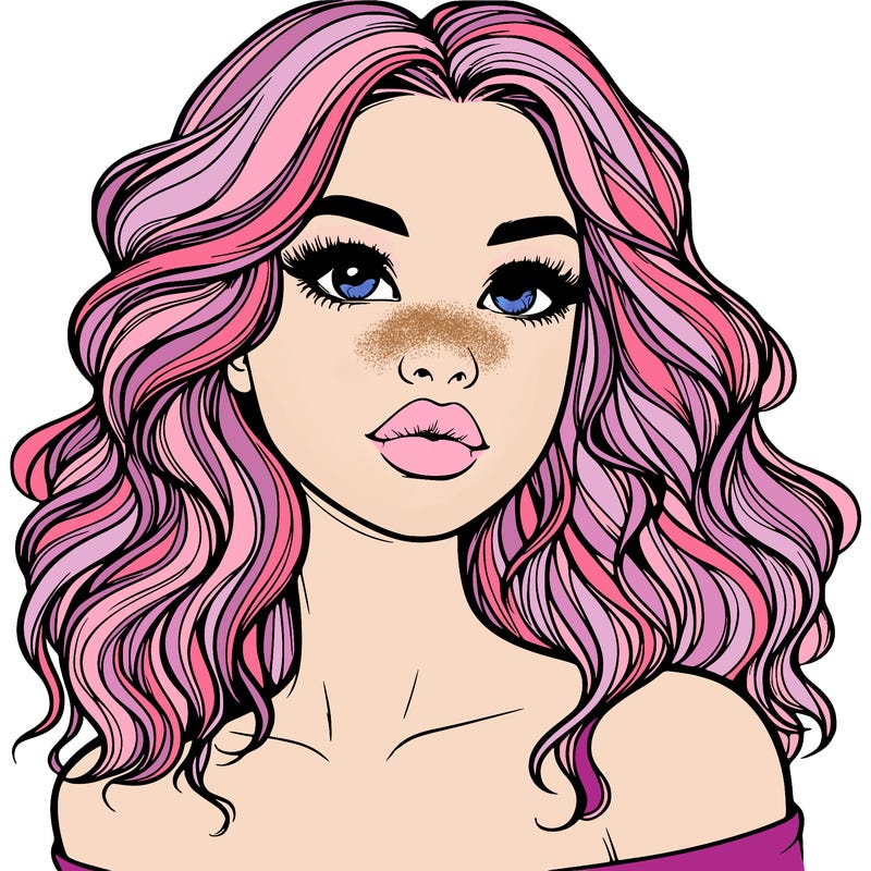 realistic girl with wavy hair and lips