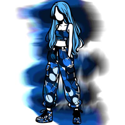 girl in baggy pants crop top and long hair