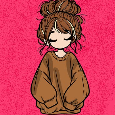 girl with baggy sweatshirt and messy bun