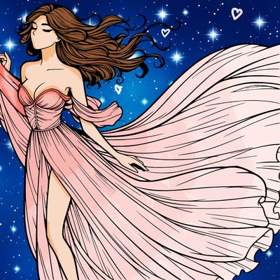 realistic woman in dress flowing the the wind