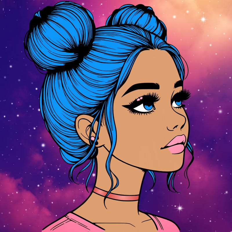 realistic girl with buns on the top of her head