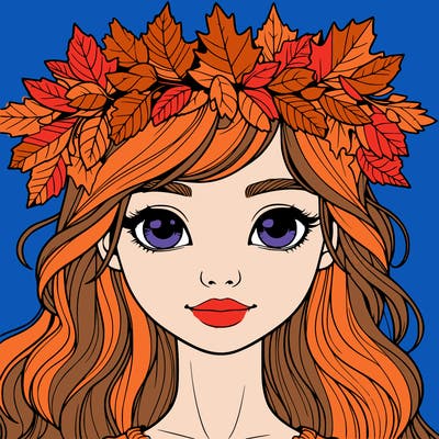 realistic girl with fall leaf crown