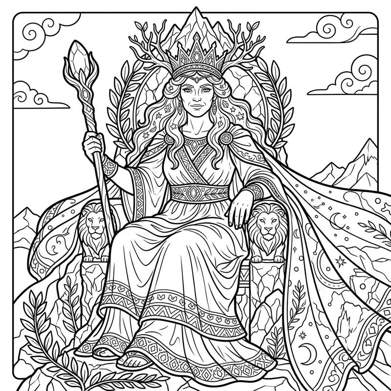 Journey into the ancient world with this stunning coloring page featuring a powerful Primordial Goddess. Adorn her with vibrant hues and bring the myths of the Titans to life.