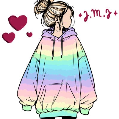 realistic girl with a oversized sweatshirt on and a bun