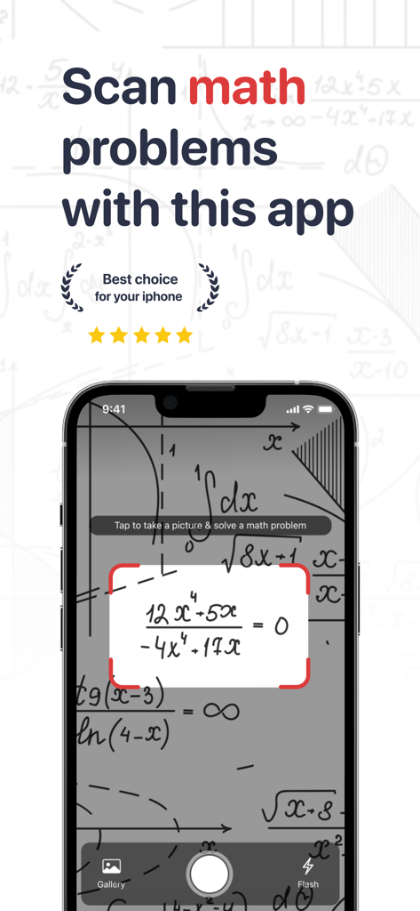 A smartphone scanning a handwritten math problem with the Math Problem Solver app