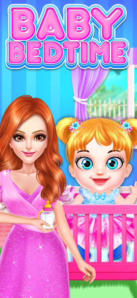 Baby Care - Reborn Baby Games - Una mujer sosteniendo un biberón de pie junto a un bebé en una cuna rosa