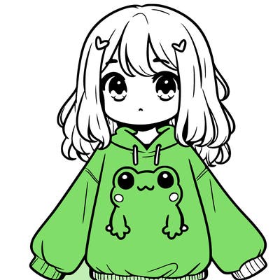 girl wearing frogging sweatshirt