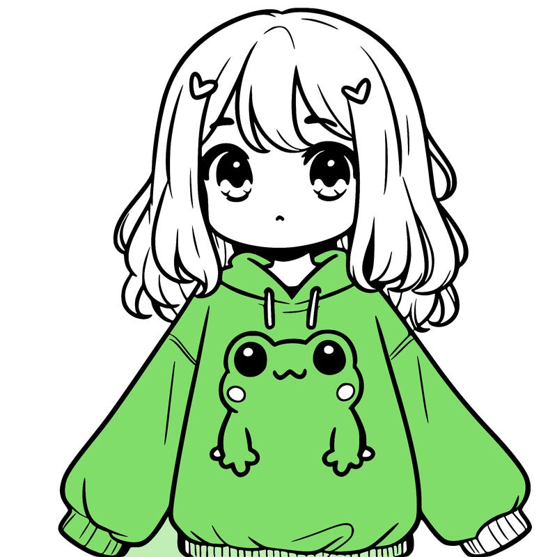girl wearing frogging sweatshirt