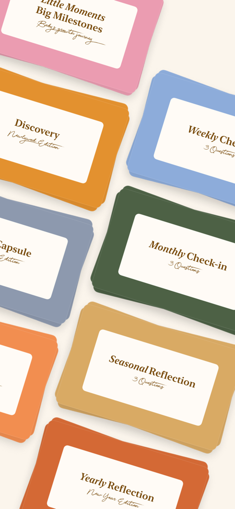 Waffle: Shared Journal - A variety of colorful journal prompt cards for reflection and relationship milestones