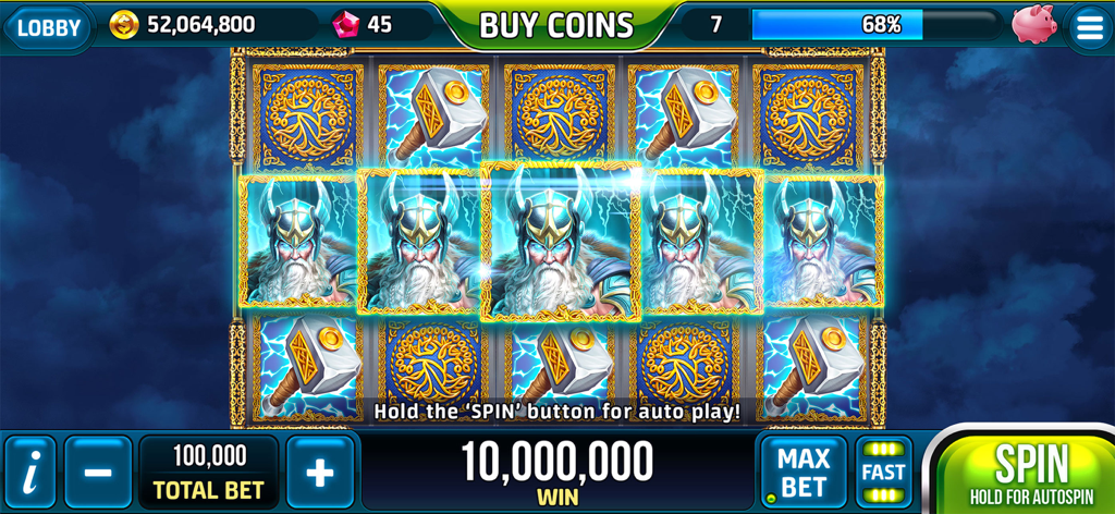 Viking themed slot machine gameplay showing a big win in Epic Cash Magic