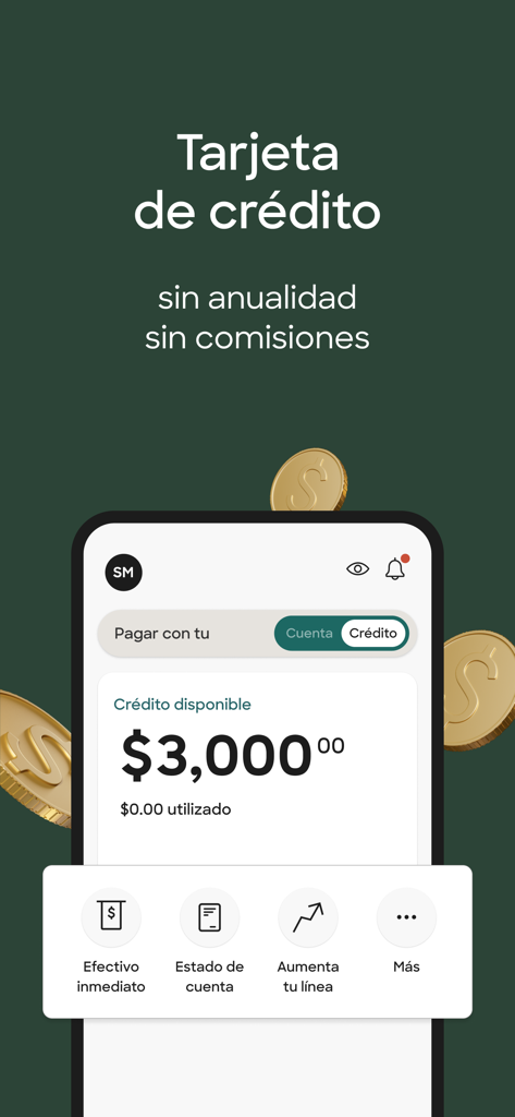 Mobile screen of the Klar app showing a credit card balance and financial management tools