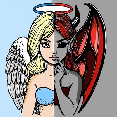 realistic angel half demon